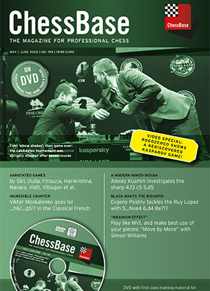 This is the product image for ChessBase Magazine 195. Detail: CHESSBASE MAGS. Product ID: 1999195.
 
				Price: $29.95.