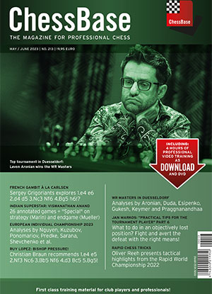 This is the product image for ChessBase Magazine 213 DVD. Detail: CHESSBASE MAGS. Product ID: CBM213.
 
				Price: $4.95.