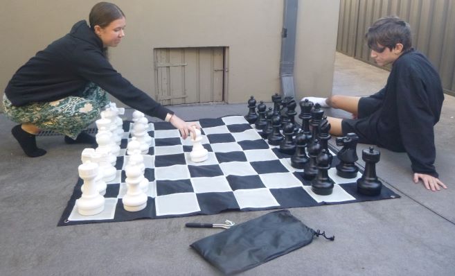 This is the product image for Small Giant Chess + Nylon Mat. Detail: OUTDOORS. Product ID: GCSN.
 
				Price: $150.00.